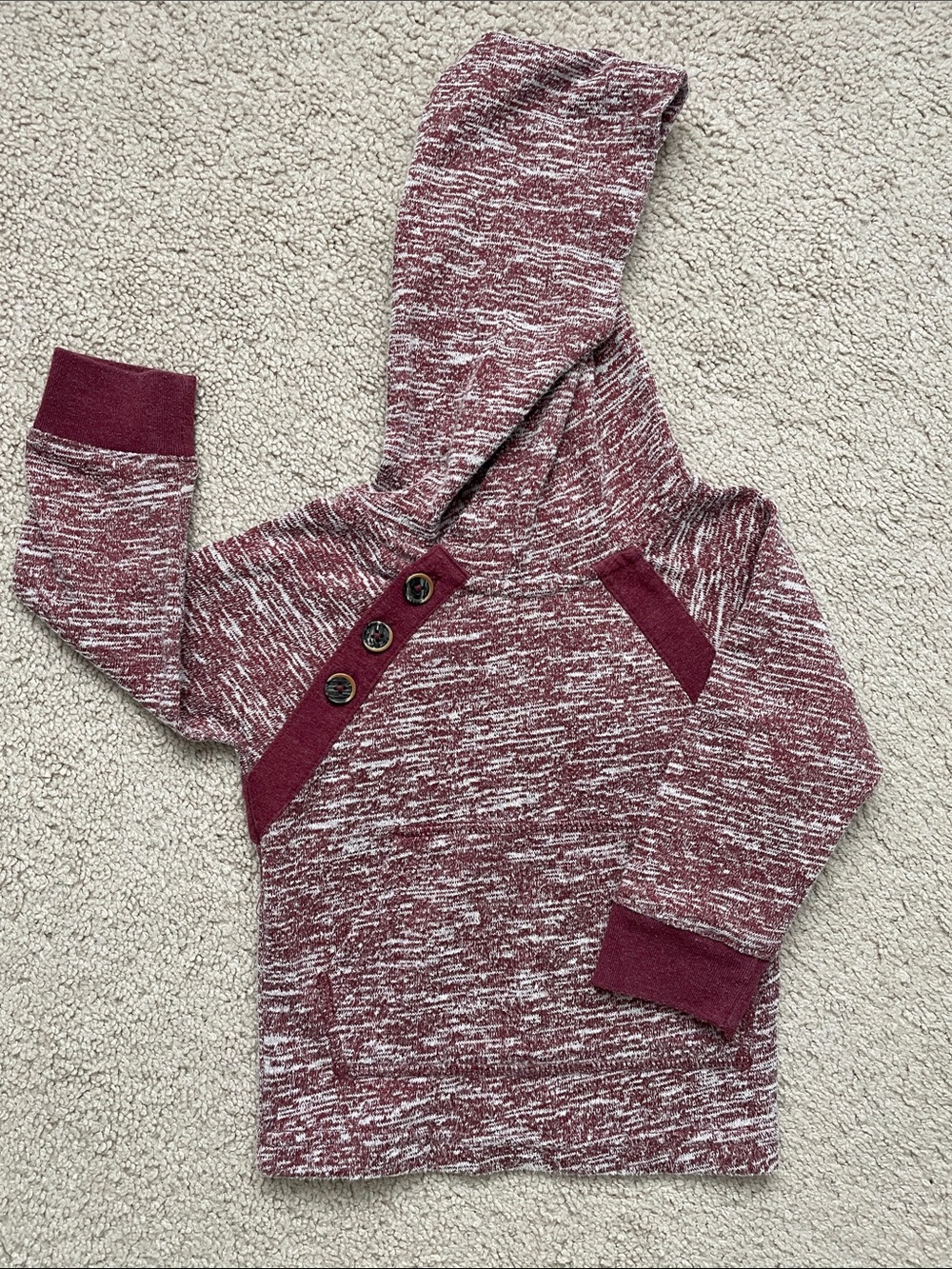Kids Marled Hooded Pullover Sweater - Burgundy